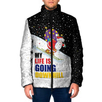 Santa Claus Ski My Life Is Going Downhill Christmas Padded Jacket Xmas Holiday Patterns - Wonder Print Shop