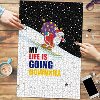 Santa Claus Ski My Life Is Going Downhill Christmas Puzzle Xmas Holiday Patterns - Wonder Print Shop