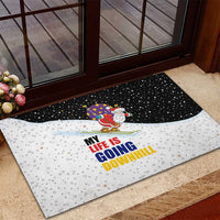 Santa Claus Ski My Life Is Going Downhill Christmas Rubber Doormat Xmas Holiday Patterns - Wonder Print Shop