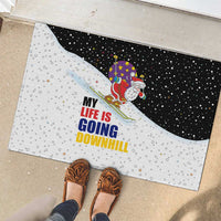 Santa Claus Ski My Life Is Going Downhill Christmas Rubber Doormat Xmas Holiday Patterns - Wonder Print Shop