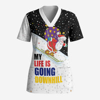 Santa Claus Ski My Life Is Going Downhill Christmas Scrub Top Xmas Holiday Patterns - Wonder Print Shop
