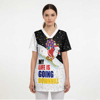 Santa Claus Ski My Life Is Going Downhill Christmas Scrub Top Xmas Holiday Patterns - Wonder Print Shop