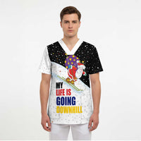Santa Claus Ski My Life Is Going Downhill Christmas Scrub Top Xmas Holiday Patterns - Wonder Print Shop