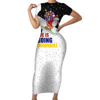 Santa Claus Ski My Life Is Going Downhill Christmas Short Sleeve Bodycon Dress Xmas Holiday Patterns - Wonder Print Shop