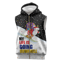 Santa Claus Ski My Life Is Going Downhill Christmas Sleeveless Zip Hoodie Xmas Holiday Patterns - Wonder Print Shop