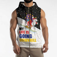 Santa Claus Ski My Life Is Going Downhill Christmas Sleeveless Zip Hoodie Xmas Holiday Patterns - Wonder Print Shop