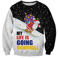 Santa Claus Ski My Life Is Going Downhill Christmas Sweatshirt Xmas Holiday Patterns - Wonder Print Shop