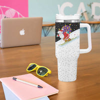Santa Claus Ski My Life Is Going Downhill Christmas Tumbler With Handle Xmas Holiday Patterns - Wonder Print Shop
