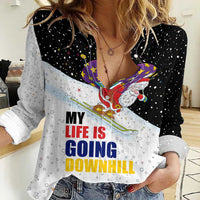 Santa Claus Ski My Life Is Going Downhill Christmas Women Casual Shirt Xmas Holiday Patterns - Wonder Print Shop