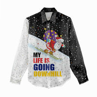 Santa Claus Ski My Life Is Going Downhill Christmas Women Casual Shirt Xmas Holiday Patterns - Wonder Print Shop