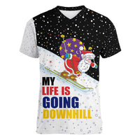 Santa Claus Ski My Life Is Going Downhill Christmas Women V-Neck T-Shirt Xmas Holiday Patterns - Wonder Print Shop