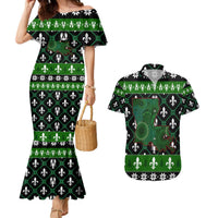 Louisiana USA Symbols Pattern Christmas Couples Matching Mermaid Dress and Hawaiian Shirt Xmas Holiday Patterns - Wonder Print Shop