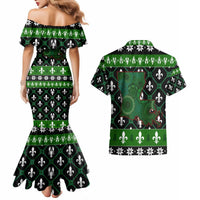 Louisiana USA Symbols Pattern Christmas Couples Matching Mermaid Dress and Hawaiian Shirt Xmas Holiday Patterns - Wonder Print Shop