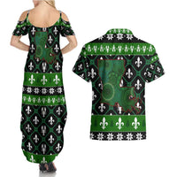 Louisiana USA Symbols Pattern Christmas Couples Matching Summer Maxi Dress and Hawaiian Shirt Xmas Holiday Patterns - Wonder Print Shop