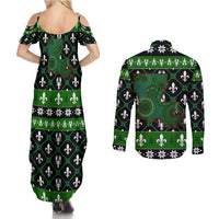 Louisiana USA Symbols Pattern Christmas Couples Matching Summer Maxi Dress and Long Sleeve Button Shirt Xmas Holiday Patterns - Wonder Print Shop