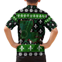 Louisiana USA Symbols Pattern Christmas Family Matching Off Shoulder Short Dress and Hawaiian Shirt Xmas Holiday Patterns - Wonder Print Shop