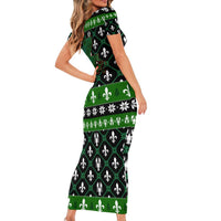 Louisiana USA Symbols Pattern Christmas Family Matching Short Sleeve Bodycon Dress and Hawaiian Shirt Xmas Holiday Patterns - Wonder Print Shop