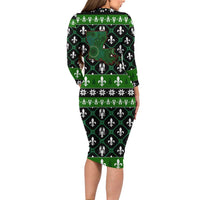 Louisiana USA Symbols Pattern Christmas Long Sleeve Bodycon Dress Xmas Holiday Patterns - Wonder Print Shop