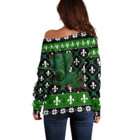 Louisiana USA Symbols Pattern Christmas Off Shoulder Sweater Xmas Holiday Patterns - Wonder Print Shop