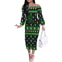 Louisiana USA Symbols Pattern Christmas Off The Shoulder Long Sleeve Dress Xmas Holiday Patterns - Wonder Print Shop