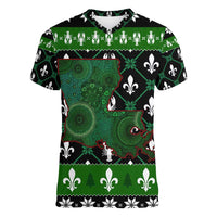 Louisiana USA Symbols Pattern Christmas Women V-Neck T-Shirt Xmas Holiday Patterns - Wonder Print Shop