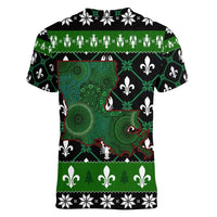 Louisiana USA Symbols Pattern Christmas Women V-Neck T-Shirt Xmas Holiday Patterns - Wonder Print Shop