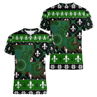 Louisiana USA Symbols Pattern Christmas Women V-Neck T-Shirt Xmas Holiday Patterns - Wonder Print Shop