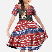 Lovely Beagle Christmas Kid Short Sleeve Dress Xmas Holiday Patterns - Wonder Print Shop