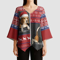 Lovely Beagle Christmas Kimono Sleeve Blouse Xmas Holiday Patterns - Wonder Print Shop