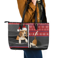 Lovely Beagle Christmas Leather Tote Bag Xmas Holiday Patterns - Wonder Print Shop