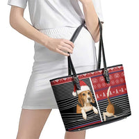 Lovely Beagle Christmas Leather Tote Bag Xmas Holiday Patterns - Wonder Print Shop