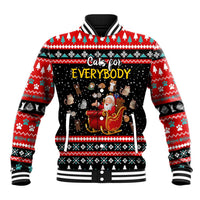Funny Santa Baseball Jacket with Cats for Everybody Quote and Red Christmas Pattern - Wonder Print Shop