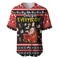 Funny Santa Baseball Jersey with Cats for Everybody Quote and Red Christmas Pattern - Wonder Print Shop
