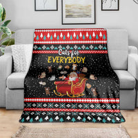 Funny Santa Blanket with Cats for Everybody Quote and Red Christmas Pattern - Wonder Print Shop