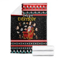 Funny Santa Blanket with Cats for Everybody Quote and Red Christmas Pattern - Wonder Print Shop