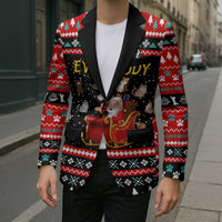 Funny Santa Blazer with Cats for Everybody Quote and Red Christmas Pattern - Wonder Print Shop