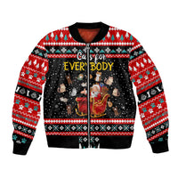 Funny Santa Bomber Jacket with Cats for Everybody Quote and Red Christmas Pattern - Wonder Print Shop