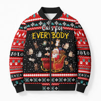Funny Santa Bomber Puffer Jacket with Cats for Everybody Quote and Red Christmas Pattern - Wonder Print Shop