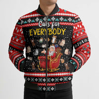 Funny Santa Bomber Puffer Jacket with Cats for Everybody Quote and Red Christmas Pattern - Wonder Print Shop