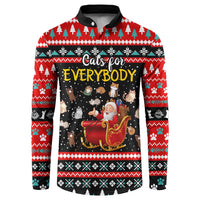 Funny Santa Button Sweatshirt with Cats for Everybody Quote and Red Christmas Pattern - Wonder Print Shop