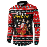 Funny Santa Button Sweatshirt with Cats for Everybody Quote and Red Christmas Pattern - Wonder Print Shop