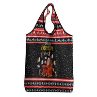 Funny Santa Grocery Bag with Cats for Everybody Quote and Red Christmas Pattern - Wonder Print Shop