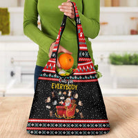 Funny Santa Grocery Bag with Cats for Everybody Quote and Red Christmas Pattern - Wonder Print Shop