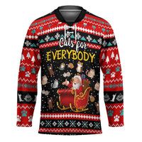 Funny Santa Hockey Jersey with Cats for Everybody Quote and Red Christmas Pattern - Wonder Print Shop