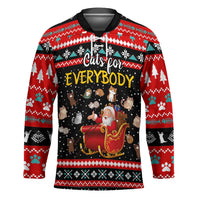 Funny Santa Hockey Jersey with Cats for Everybody Quote and Red Christmas Pattern - Wonder Print Shop