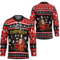 Funny Santa Hockey Jersey with Cats for Everybody Quote and Red Christmas Pattern - Wonder Print Shop