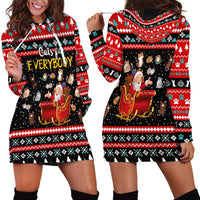 Funny Santa Hoodie Dress with Cats for Everybody Quote and Red Christmas Pattern - Wonder Print Shop