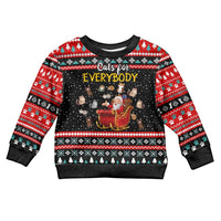 Funny Santa Kid Ugly Christmas Sweater with Cats for Everybody Quote and Red Christmas Pattern - Wonder Print Shop