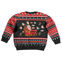 Funny Santa Kid Ugly Christmas Sweater with Cats for Everybody Quote and Red Christmas Pattern - Wonder Print Shop