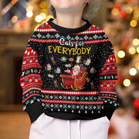 Funny Santa Kid Ugly Christmas Sweater with Cats for Everybody Quote and Red Christmas Pattern - Wonder Print Shop